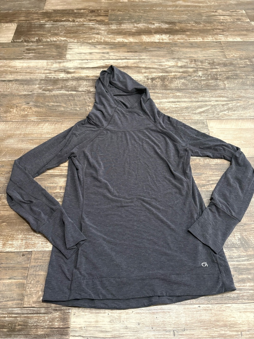 GAP Women's Dark Charcoal Hooded Long-Sleeve Top